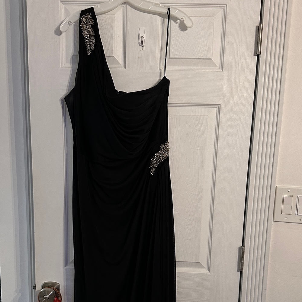 Alex Evenings Black One-Shoulder Dress with Embellishments